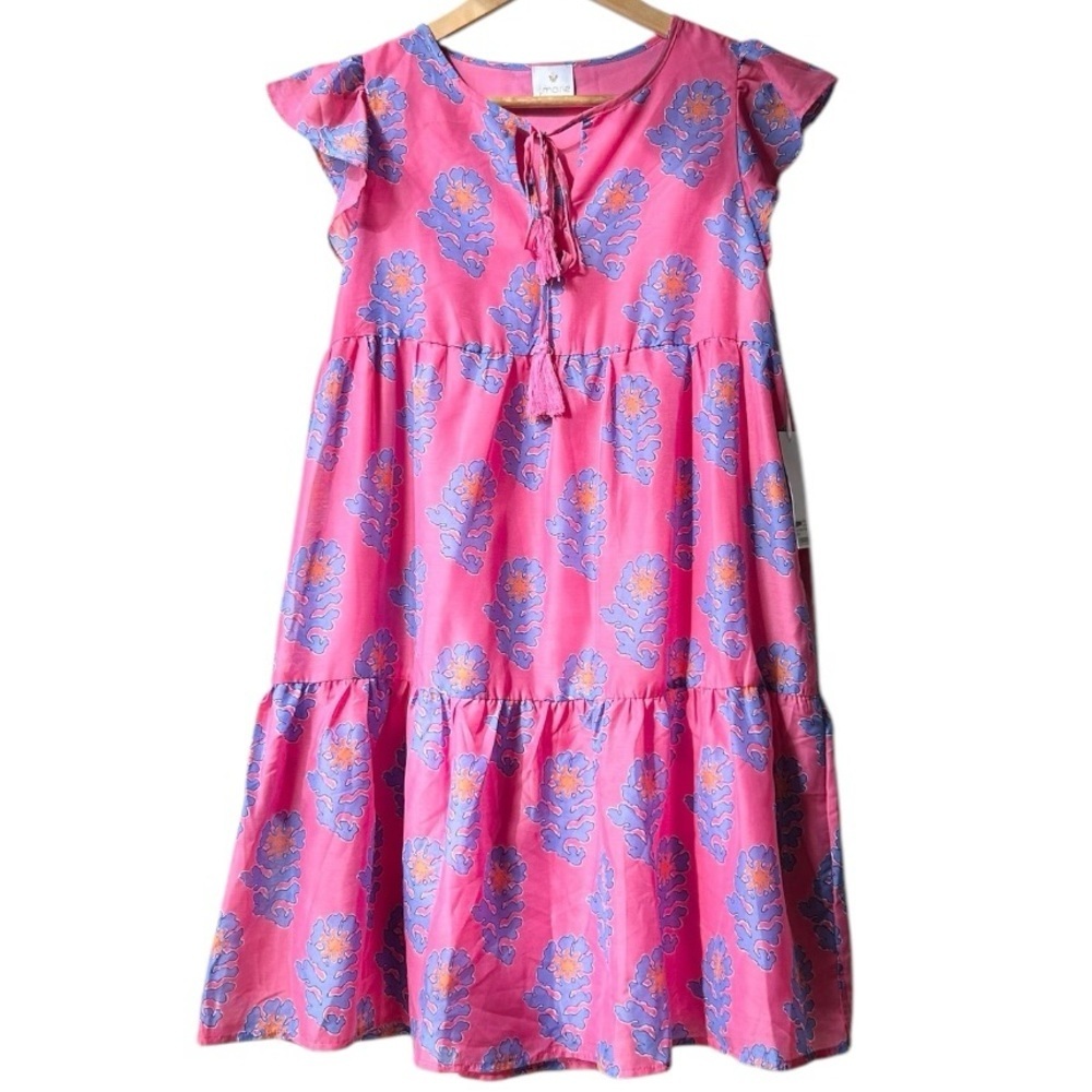 NWT J.Marie Pink Blue The Piper Floral Ruffle Dress Sz S - Picture 4 of 16